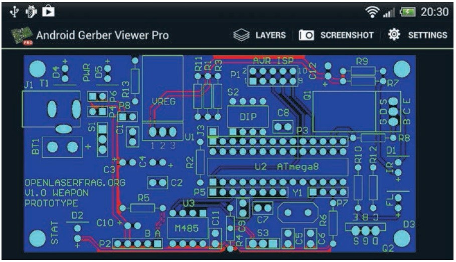 Obr. 1 Gerber prohlížeč pro mobilní telefony – Android Gerber Viewer